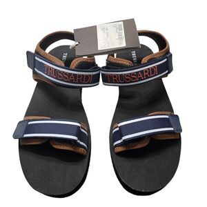 Trussardi Strippes Sandals Women's Black/Navy and Brown Logo Strap Sandals EU38
